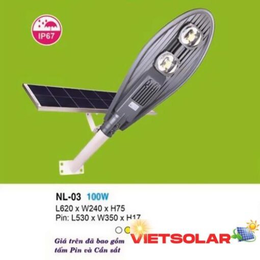 Đèn đường Hufa L620*W240*H75-100W, Pin: L530 x W350 x H17