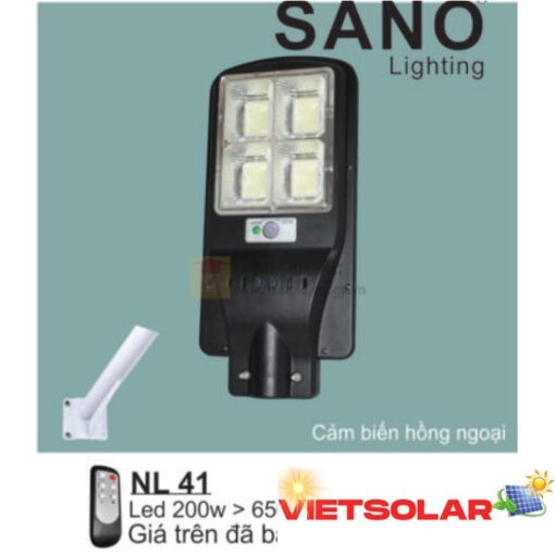 Đèn đường năng lượng Led 200W > 6500K, cảm biến hồng ngoại