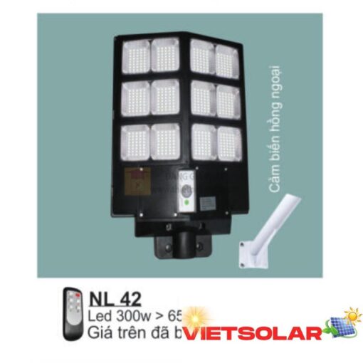 Đèn đường năng lượng Led 300W > 6500K, cảm biến hồng ngoại