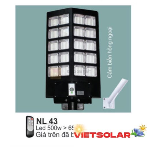 Đèn đường năng lượng Led 500W > 6500K, cảm biến hồng ngoại
