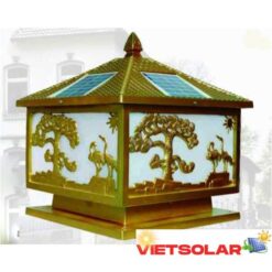 Đèn trụ cổng năng lượng mặt trời led 9W+E27, L400*W400*H450, ánh sáng trắng, vỏ vàng