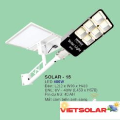 Đèn Đường NLMT 400W - L212*W90*H410, Tấm Pin: 6V-40W (L450*H670)