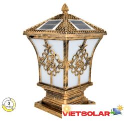 Đèn Trụ Cổng Vuông 5W: Nắp: Ø250-E27 - Đế: Ø195*H441, Vỏ Vàng Đồng