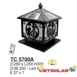 Đèn trụ cổng năng lượng E27*1 - Ø250*L250*H300 - Đế Ø200 - Led 4W 3 màu - vỏ màu đen