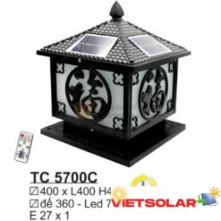 Đèn trụ cổng năng lượng E27*1 - Ø400*L400*H450 - Đế Ø360 - Led 7W 3 màu - vỏ màu đen