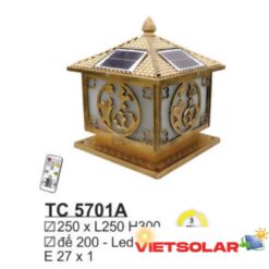 Đèn trụ cổng năng lượng E27*1 - Ø250*L250*H300 - Đế Ø200 - Led 4W 3 màu - vỏ màu gold