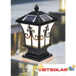 Đèn trụ cổng năng lượng mặt trời Led 5W - Ø200*H370 - 3 màu ánh sáng - vỏ màu đen