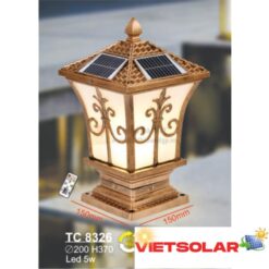 Đèn trụ cổng năng lượng mặt trời Led 5W - Ø200*H370 - 3 màu ánh sáng - vỏ màu gold