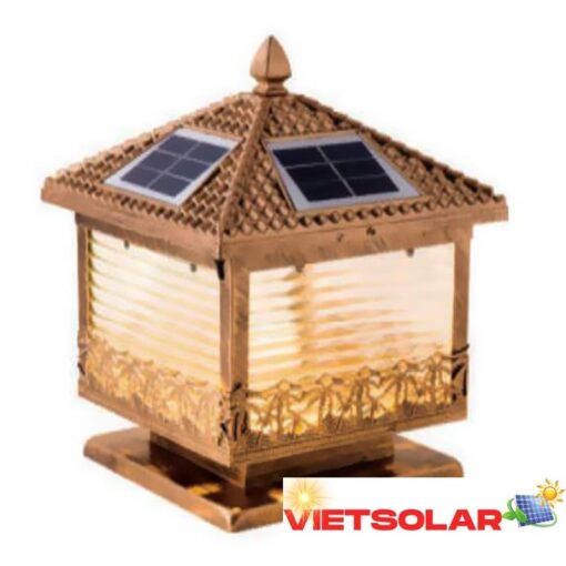 Đèn trụ cổng năng lượng mặt trời vuông E27-Led 3W, ánh sáng vàng