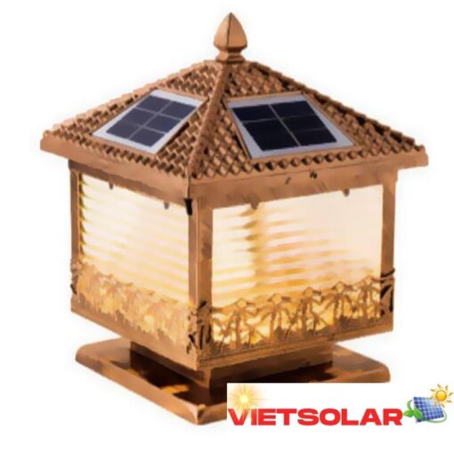Đèn trụ cổng năng lượng mặt trời vuông E27-Led 4W, ánh sáng vàng