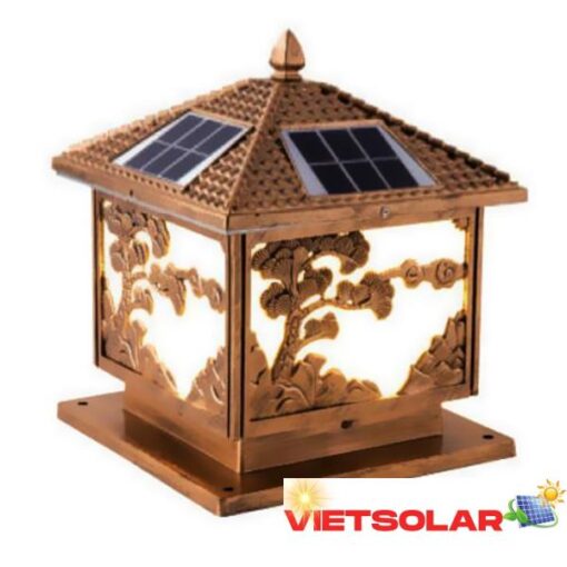Đèn trụ cổng năng lượng mặt trời vuông E27-Led 3W, ánh sáng vàng
