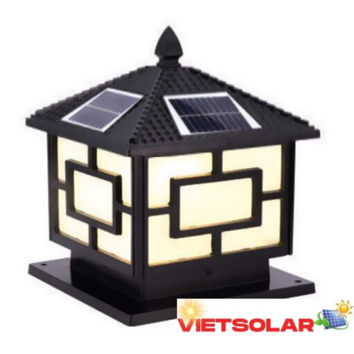 Đèn trụ cổng năng lượng mặt trời vuông E27-Led 3W, ánh sáng vàng
