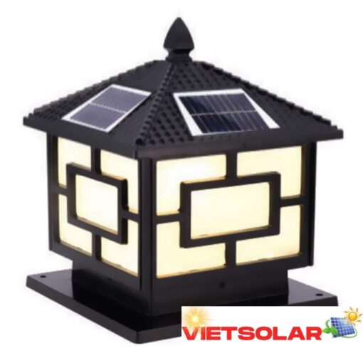 Đèn trụ cổng năng lượng mặt trời vuông E27-Led 4W, ánh sáng vàng