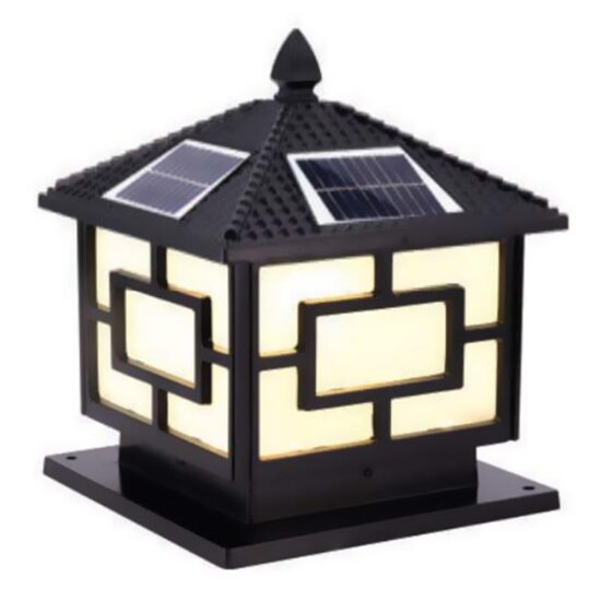 Đèn trụ cổng năng lượng mặt trời vuông E27-Led 4W, ánh sáng vàng