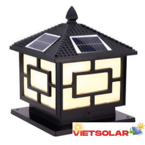 Đèn trụ cổng năng lượng mặt trời vuông E27-Led 5W, ánh sáng vàng