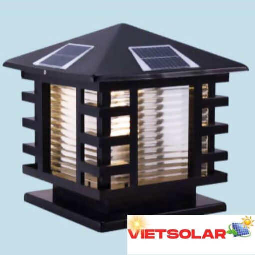 Đèn trụ cổng năng lượng mặt trời vuông E27-Led 4W, ánh sáng vàng